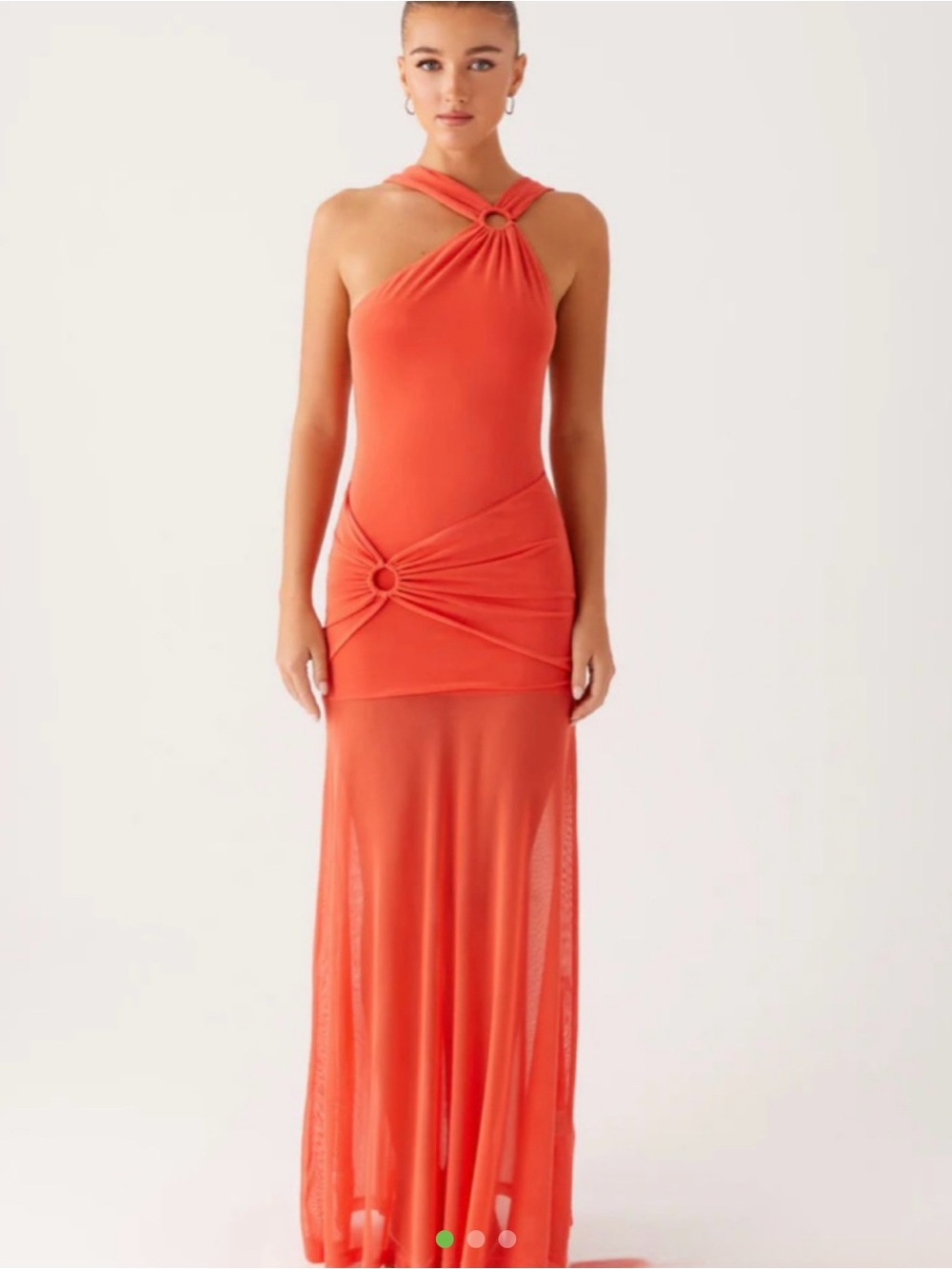 Peppermayo Coral One-Shoulder Ring-Detail Maxi Dress